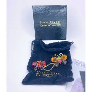 NWB Joan Rivers Crystal Butterfly Chatelaine Rhinestone Brooch Sweater Guard Pin